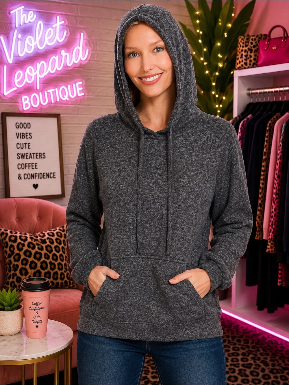 Zenana Brushed Melange Hoodie Sweater